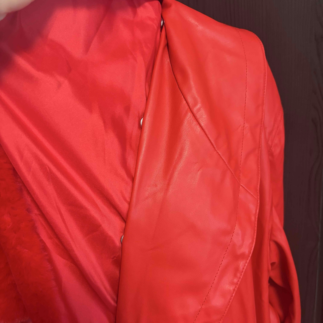 希少 美品 JAKKE ビーガンレザー レッド ファー コート Bailey