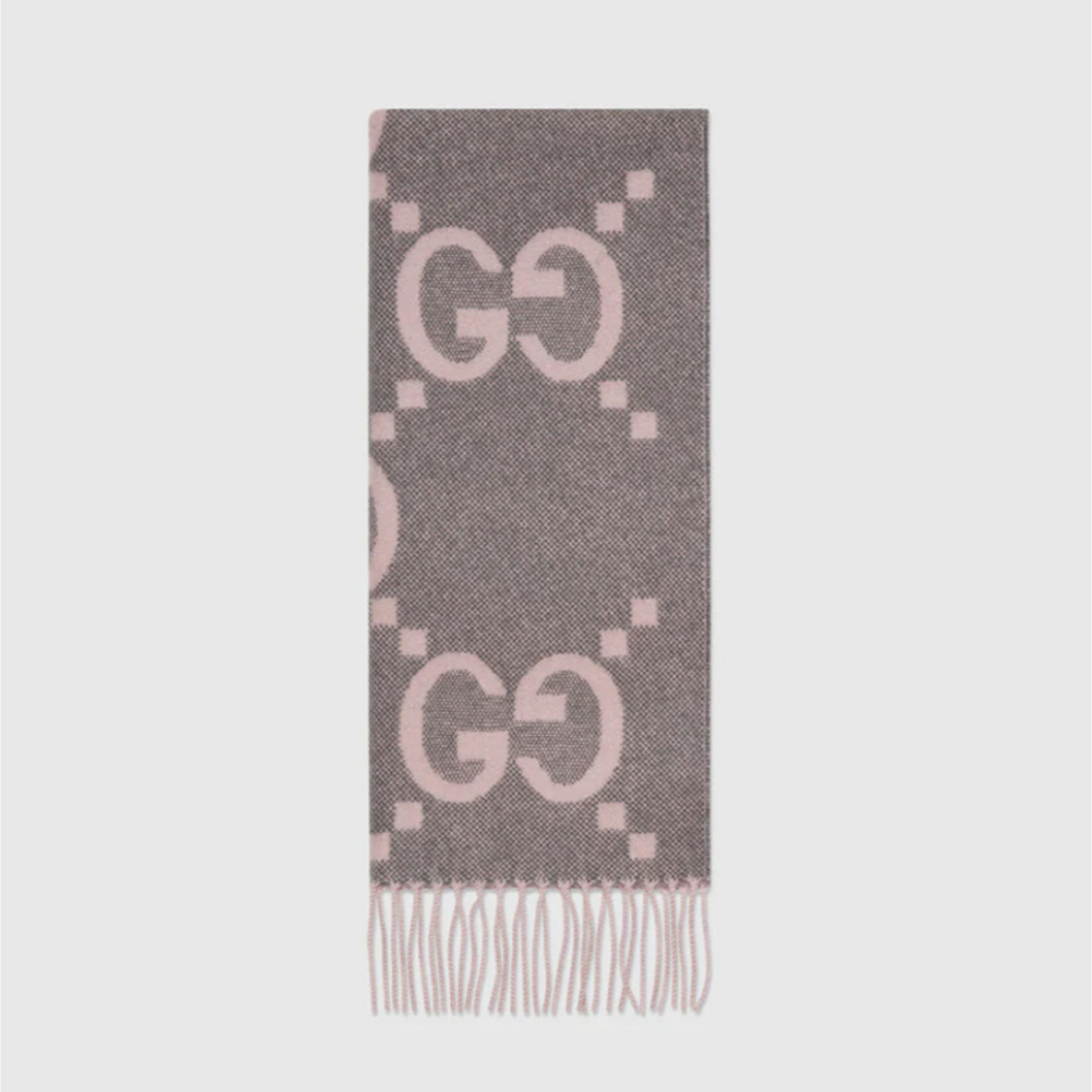 GUCCI - Gucci GGロゴ マフラー グレー/ピンク フリンジ付きの通販 by