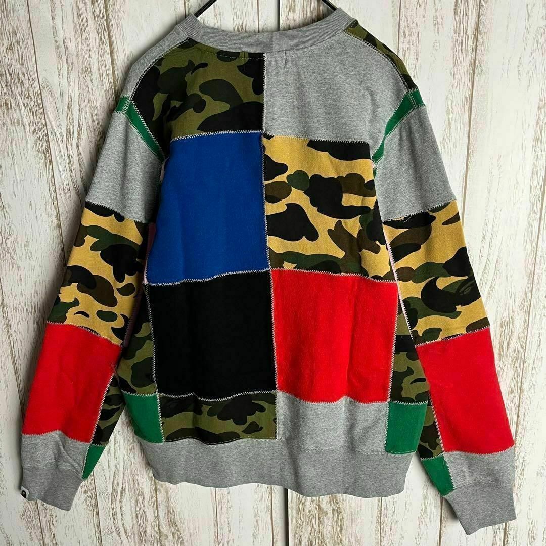 希少デザインアベイシングエイプ チェック柄スウェット パッチワーク L