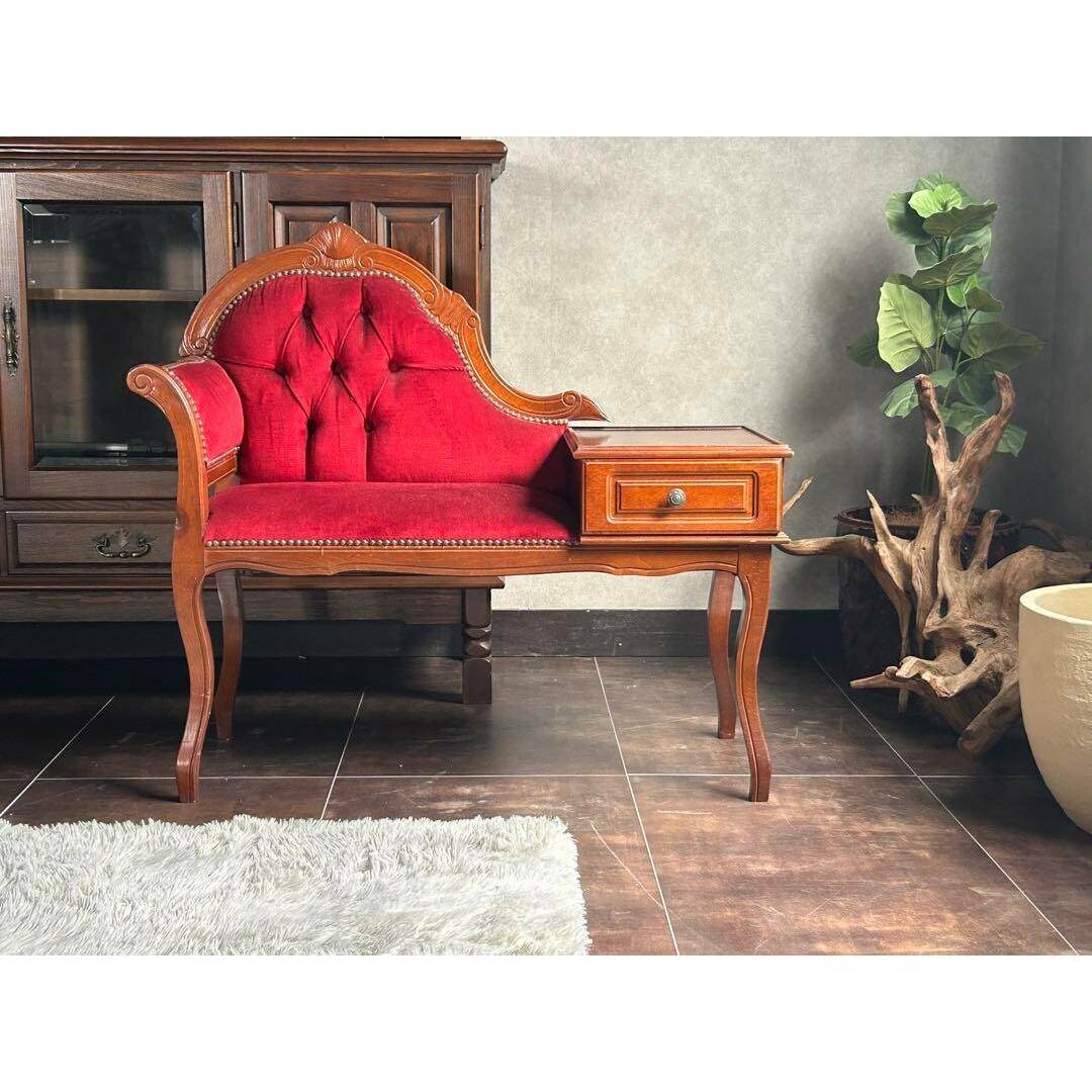 アンティーク ビンテージ クラシック 木彫 猫脚 レッド テレフォン