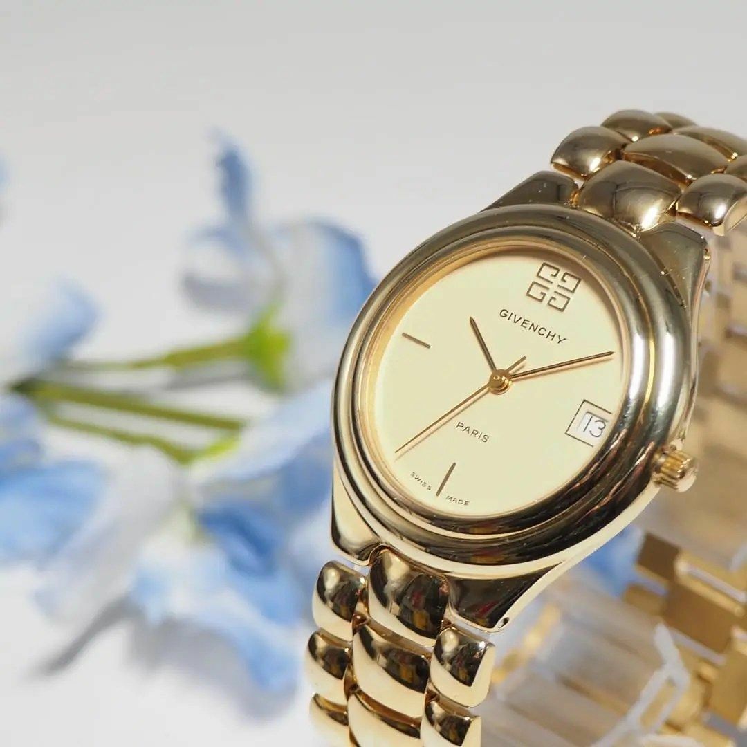 GIVENCHY - 美品 ジバンシイ GIVENCHY デイト メンズ 腕時計 ゴールド