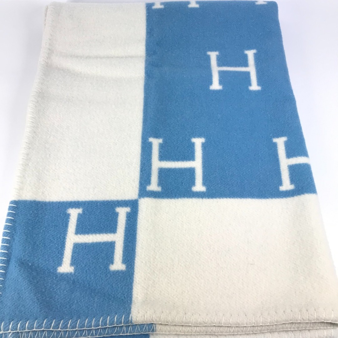 Hermes エルメス✨アヴァロン ブランケット シルク混 ロゴ ブルー