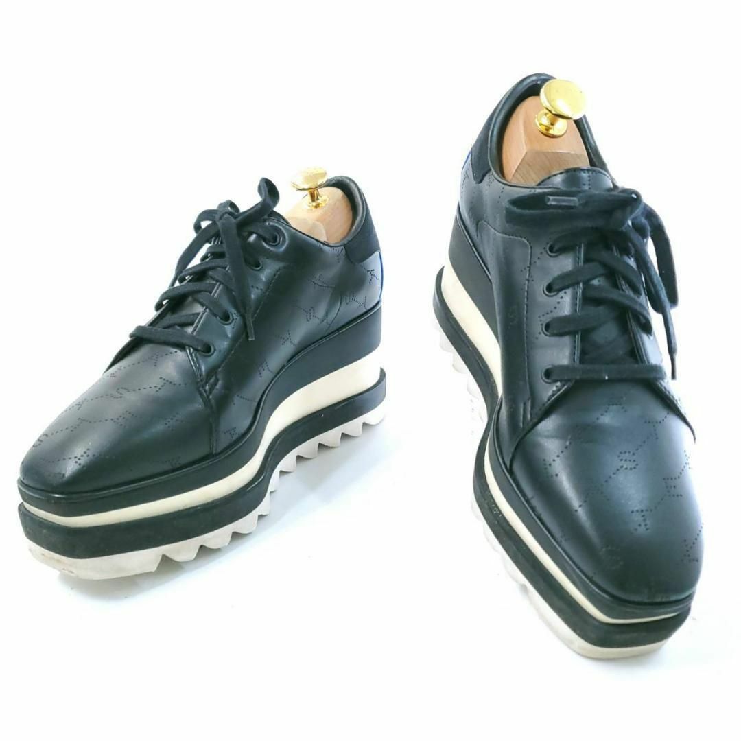 ステラマッカートニー 36 エリス ロゴエンボス スクエアトゥ ブラック