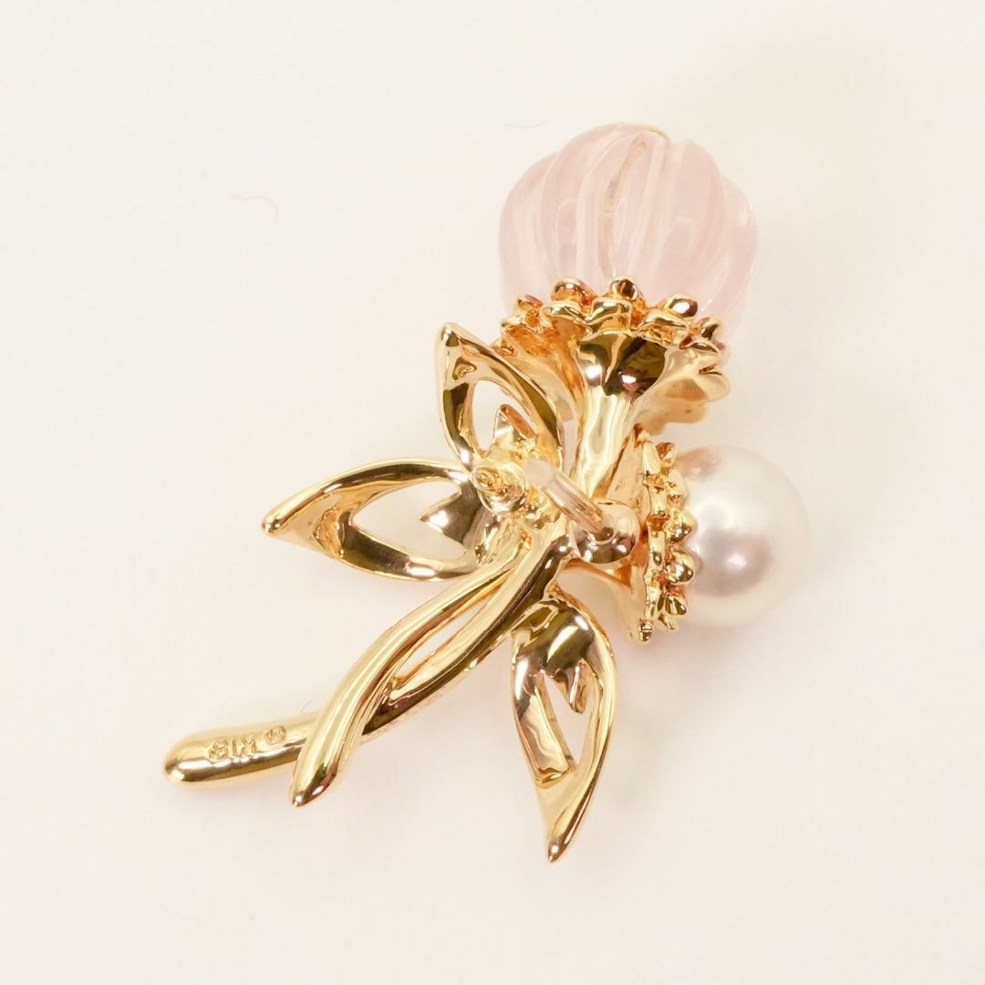 MIKIMOTO - 美品 ミキモト ローズクォーツ×パール 花束 ブローチ K18