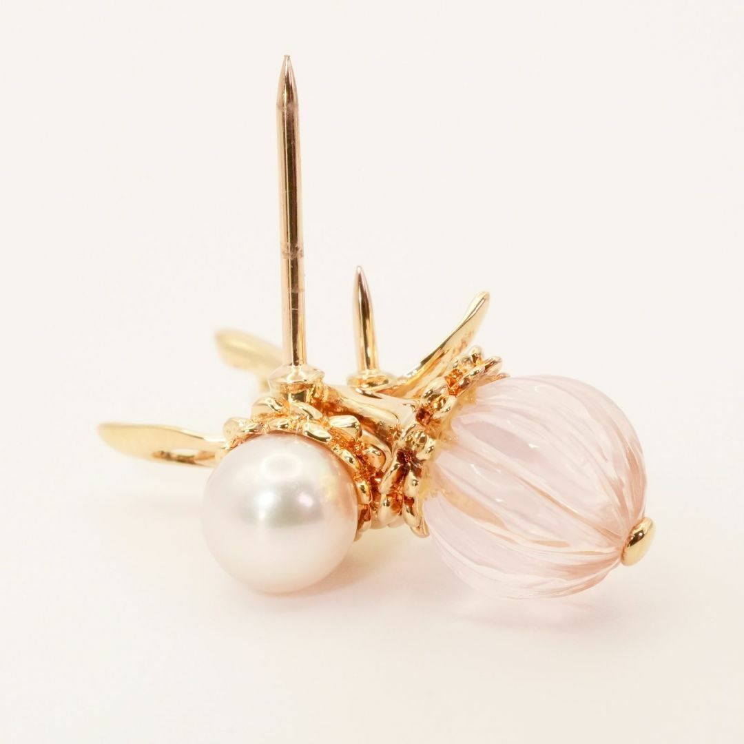 MIKIMOTO - 美品 ミキモト ローズクォーツ×パール 花束 ブローチ K18