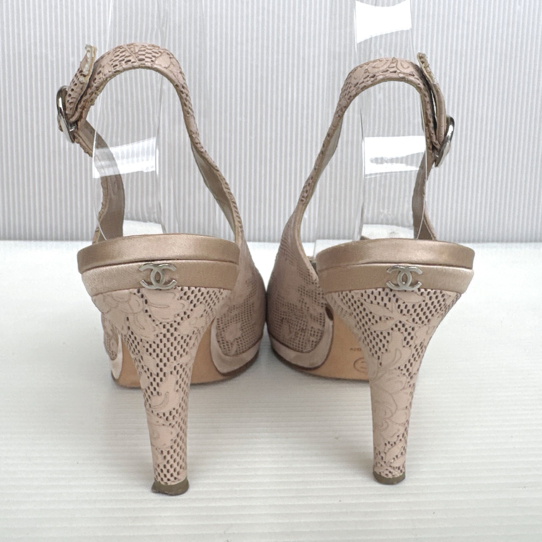 CHANEL シャネル レース 花柄 バイカラー スリングバック パンプス 35