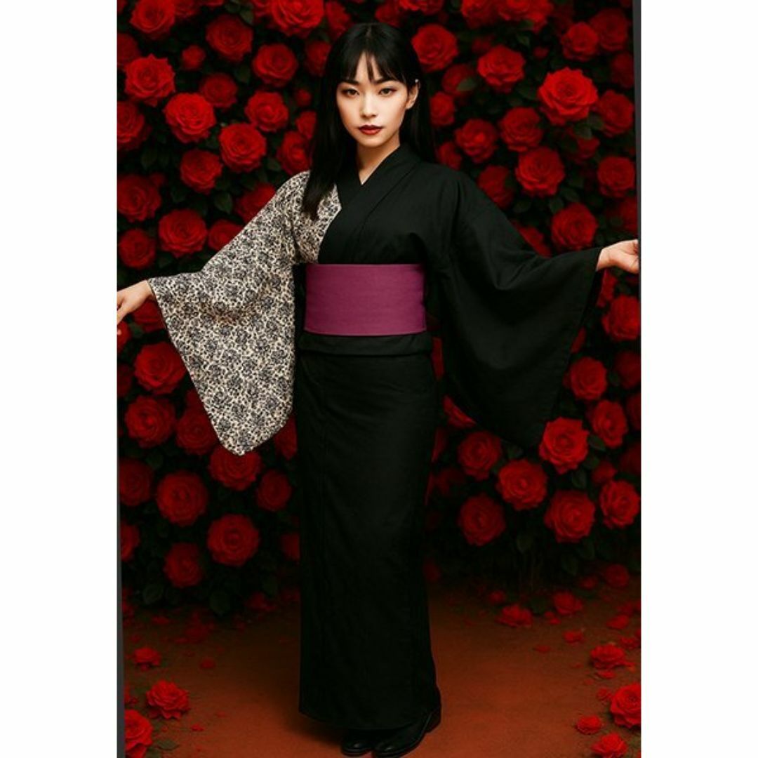 浴衣 単品 女性用 日本製 半身仕立て 綿100％ 黒色 NO42044の通販 by