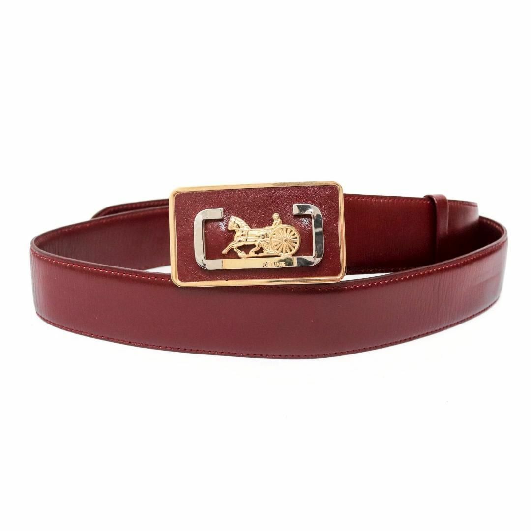 CELINE - 美品 セリーヌ ベルト 85±5 ボルドー 馬車金具 3.5cm幅 伊製