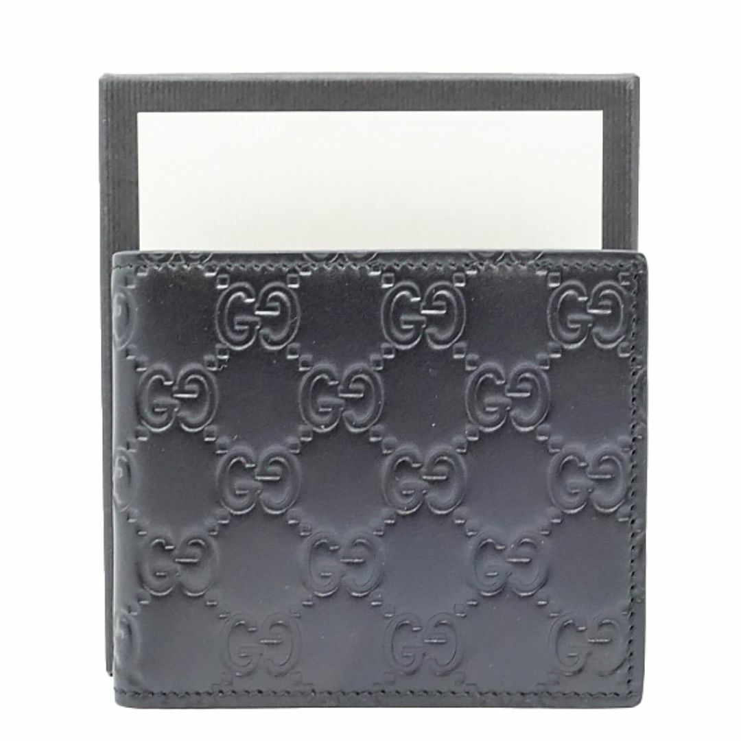 GUCCI - GUCCI グッチ 二つ折り財布 レザーブラック グッチシマ 小銭