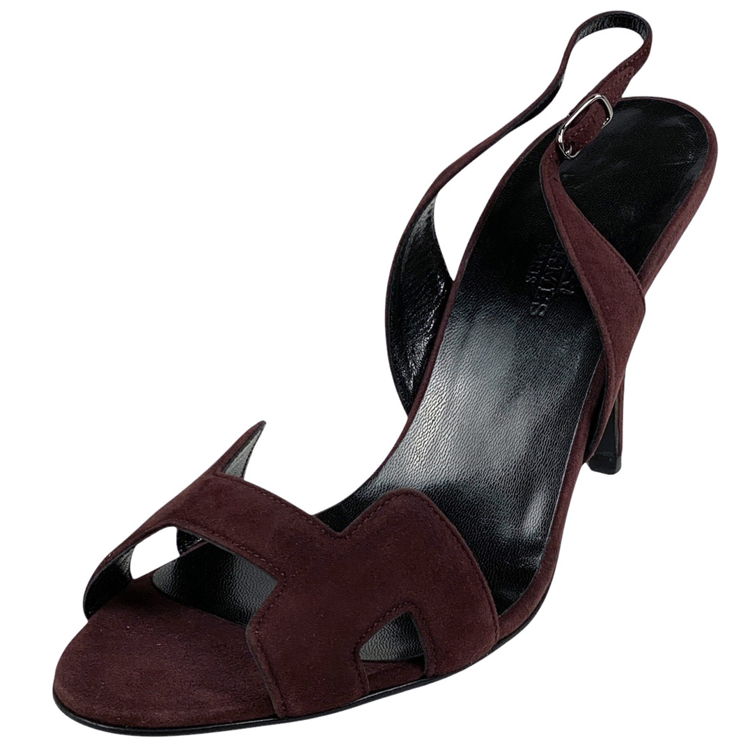 HERMES ブラック オープントゥサンダル H ermes ブラックレザー風