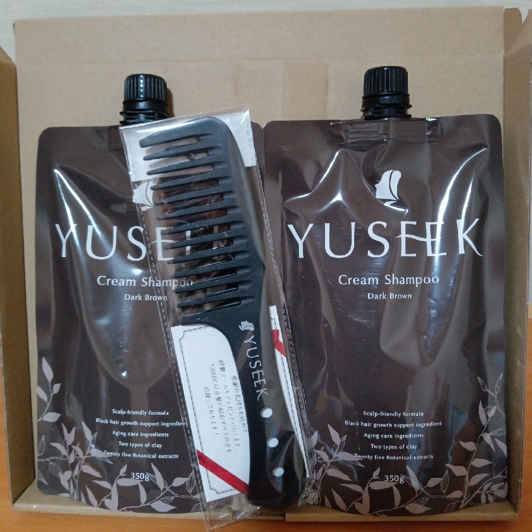 YUSEEK クリームシャンプー ダークブラウン350g✕2袋 コーム付きの通販