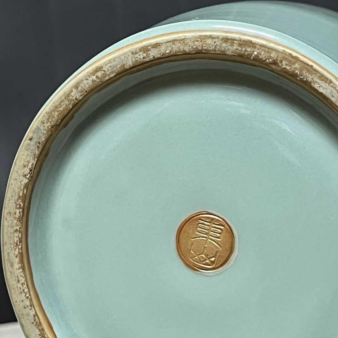 宮永東山 青磁 鳳凰耳 花入 共箱 耳付花入 茶道具 【k3437】の通販 by