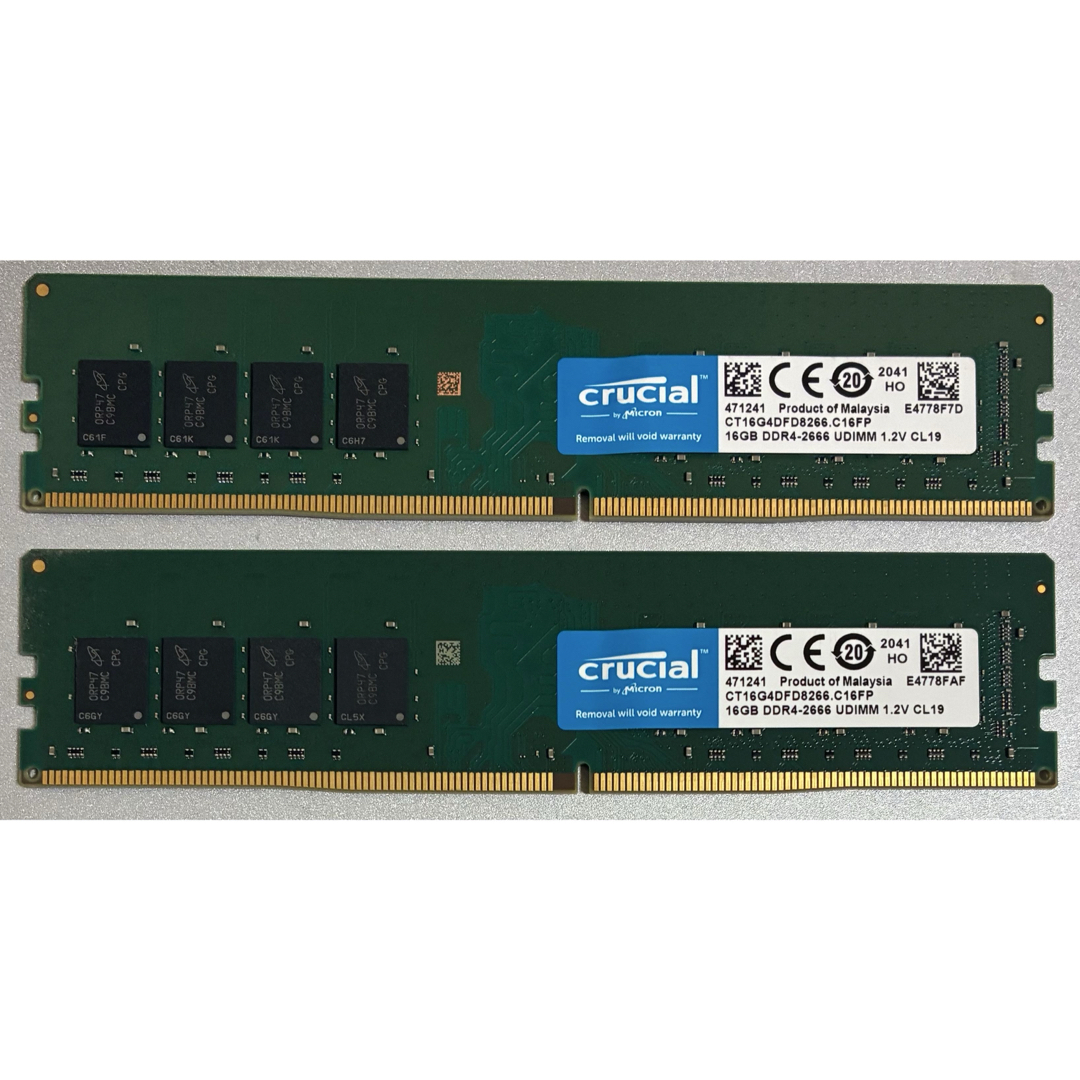 crucial - 【中古】DDR4-2666 32GB(16GB×2枚) crucialの通販 by SG