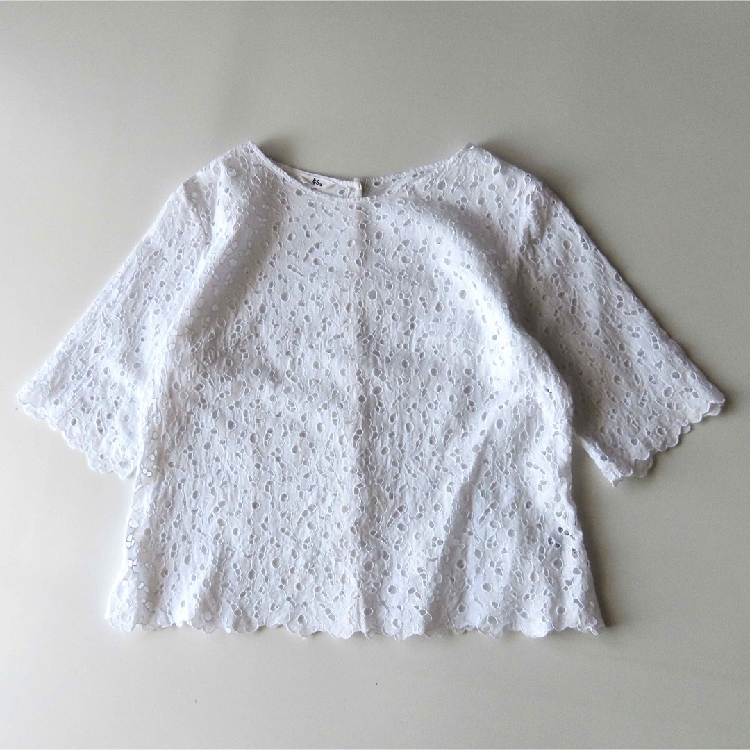 45R カットワークレースのバックボタンブラウス 3 ホワイト 45rpm