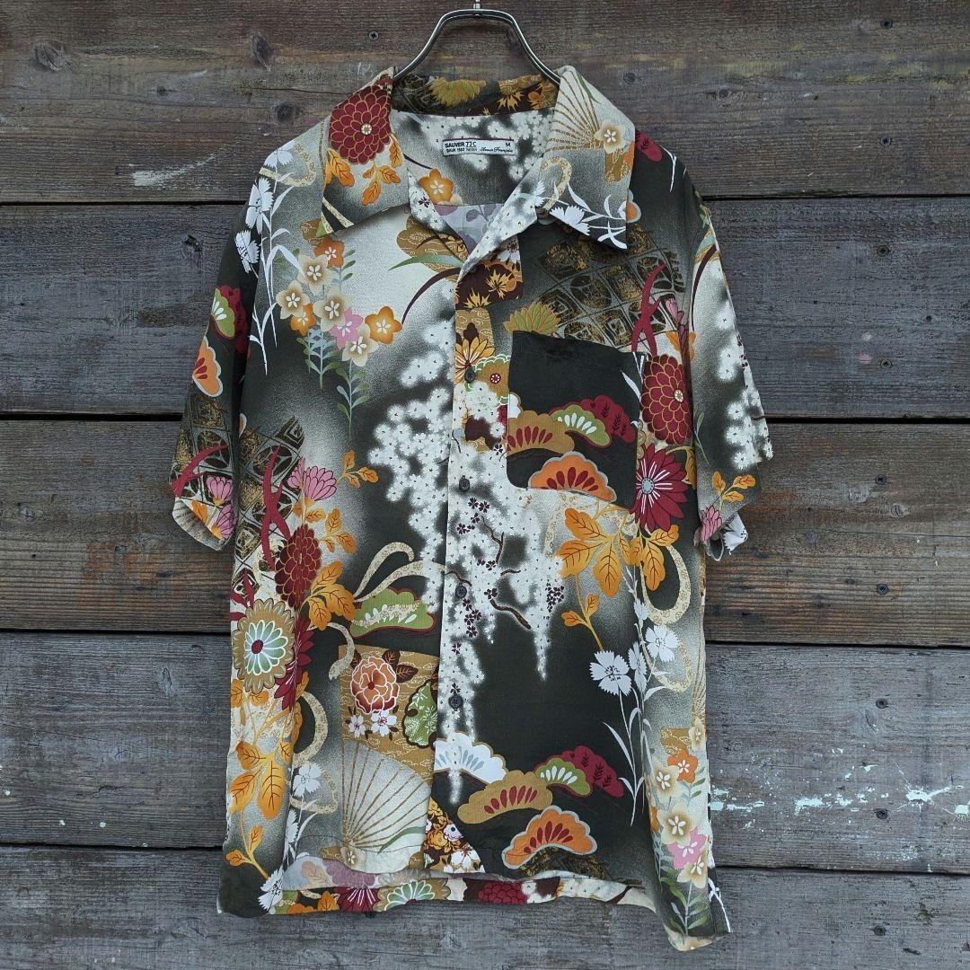 山田レン 80s ビンテージ 好配色 入れ墨 和柄 アロハシャツ レーヨン100