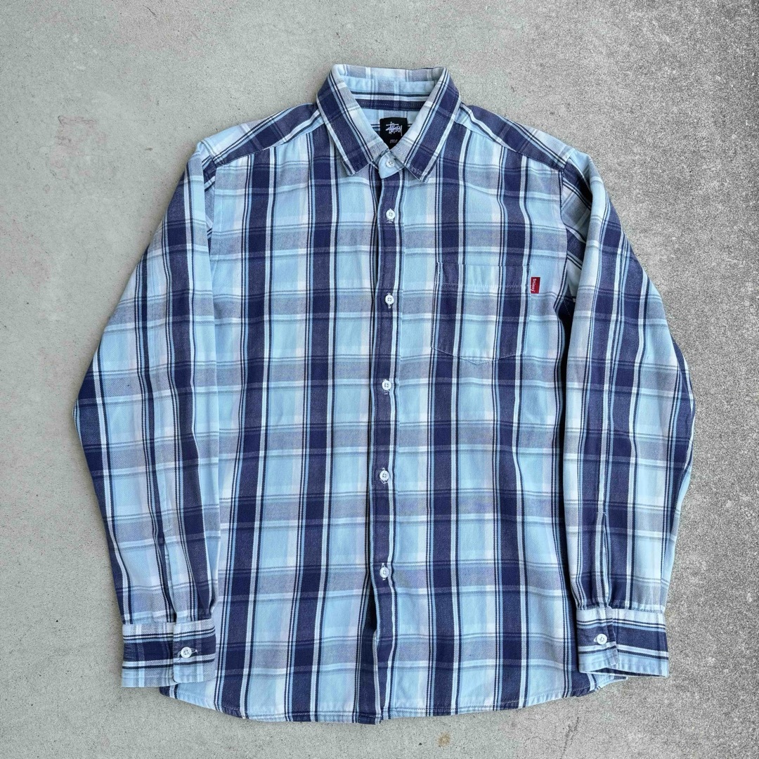 STUSSY - 00年代 Stussy フランネルシャツ ブルー オンブレ 中田圭祐の