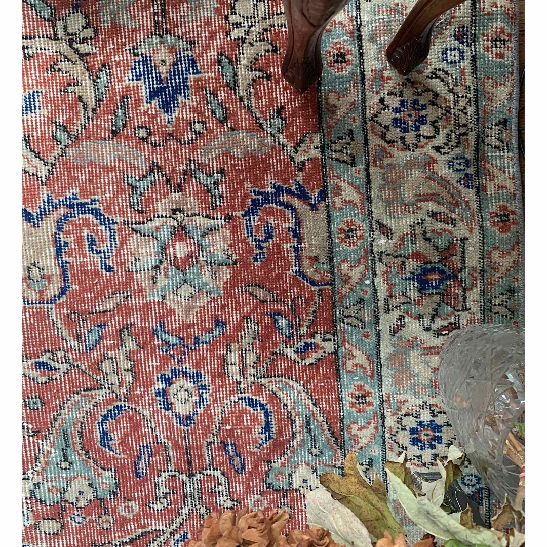 超大判 トルコヴィンテージラグ 234× 132 テラコッタオレンジ ボタニカル