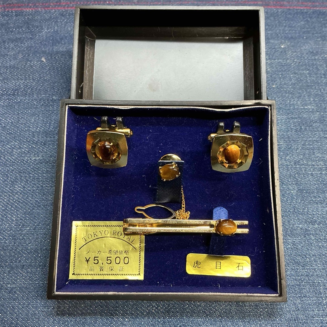 Mさ4838】タイガーアイ 虎目石 カフス ネクタイピン セット