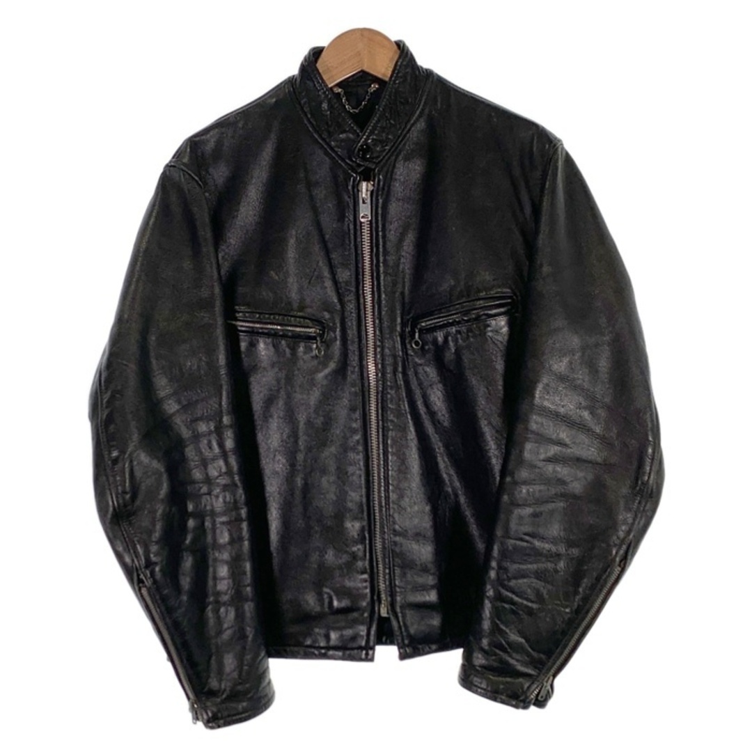 60's~ レザーシングルライダースジャケット 逆ハの字 ブラック TALON