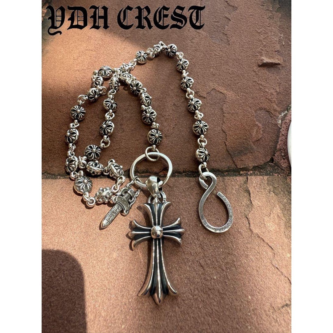 新入荷 バイカー必須 フラワークロスウォレットチェーン 刻印有り