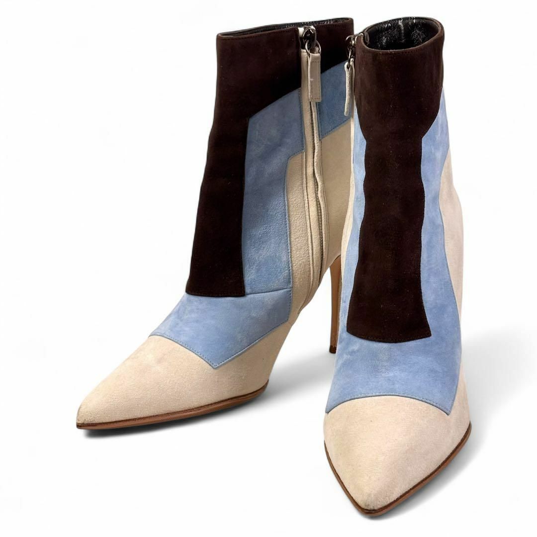 美品 マノロブラニク 38 25 スエード ショートブーツ サイドジップ