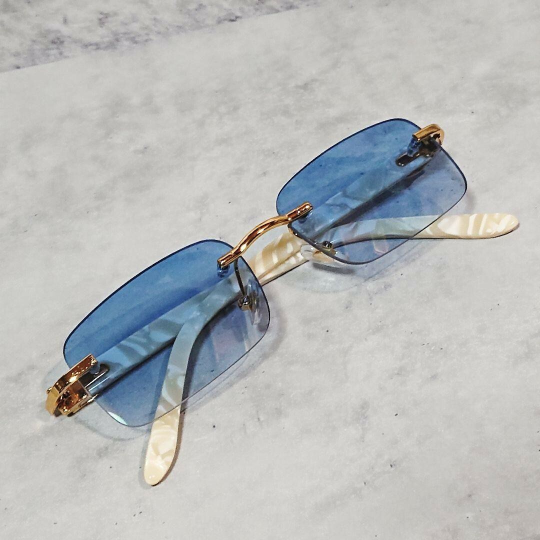 GACKT□サングラス□スクエア□リムレス□ブルーグラデーションレンズ