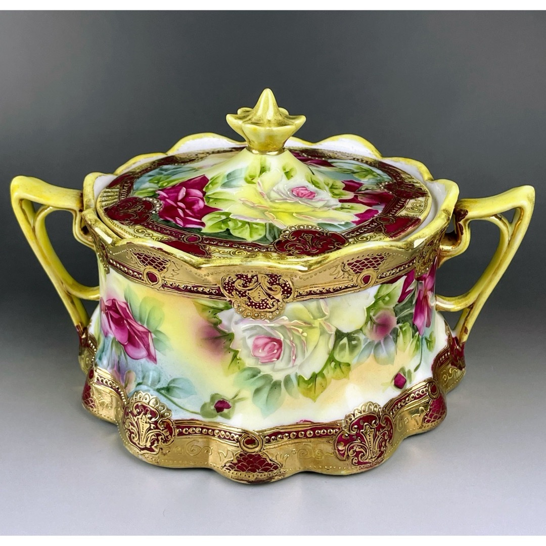 希少】オールドノリタケ 約23cm 薔薇紋 ビスケットジャー メープル