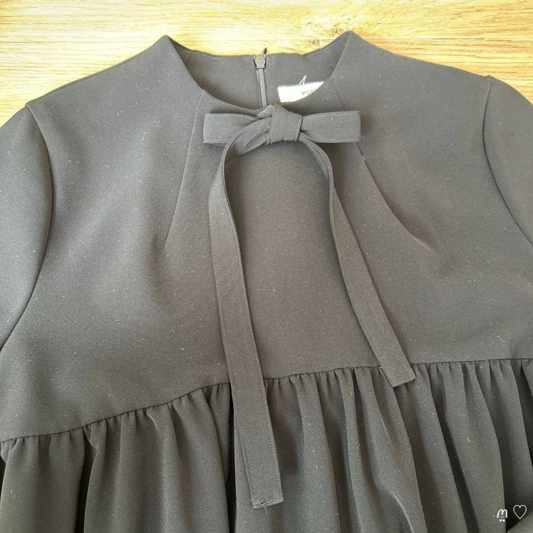 yoriヨリ セレモニーリボンブラウス 36 ブラック ペプラムシルエット