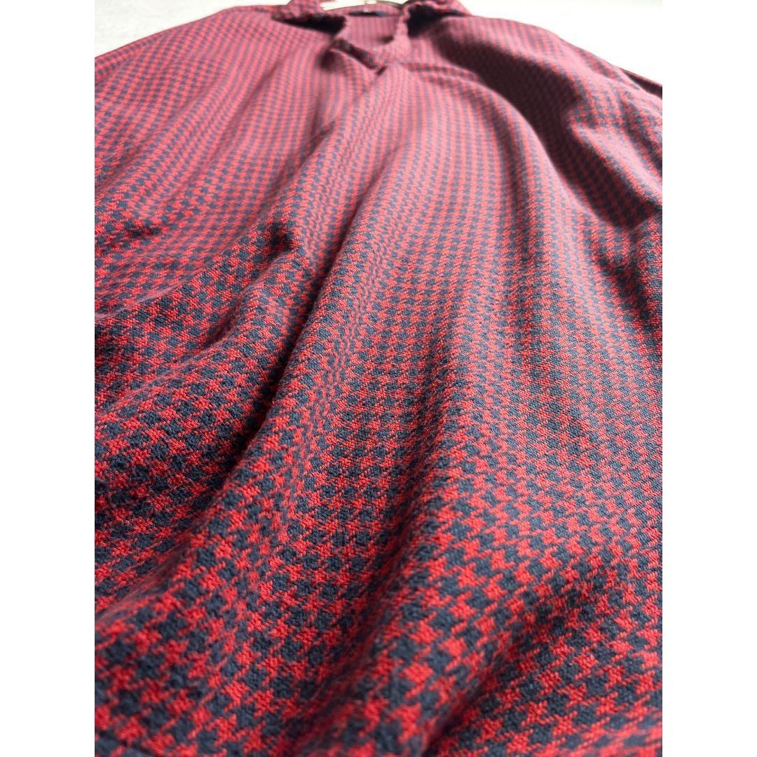 45R】45rpm 綿100% 千鳥格子柄 スキッパーシャツワンピース 赤 0