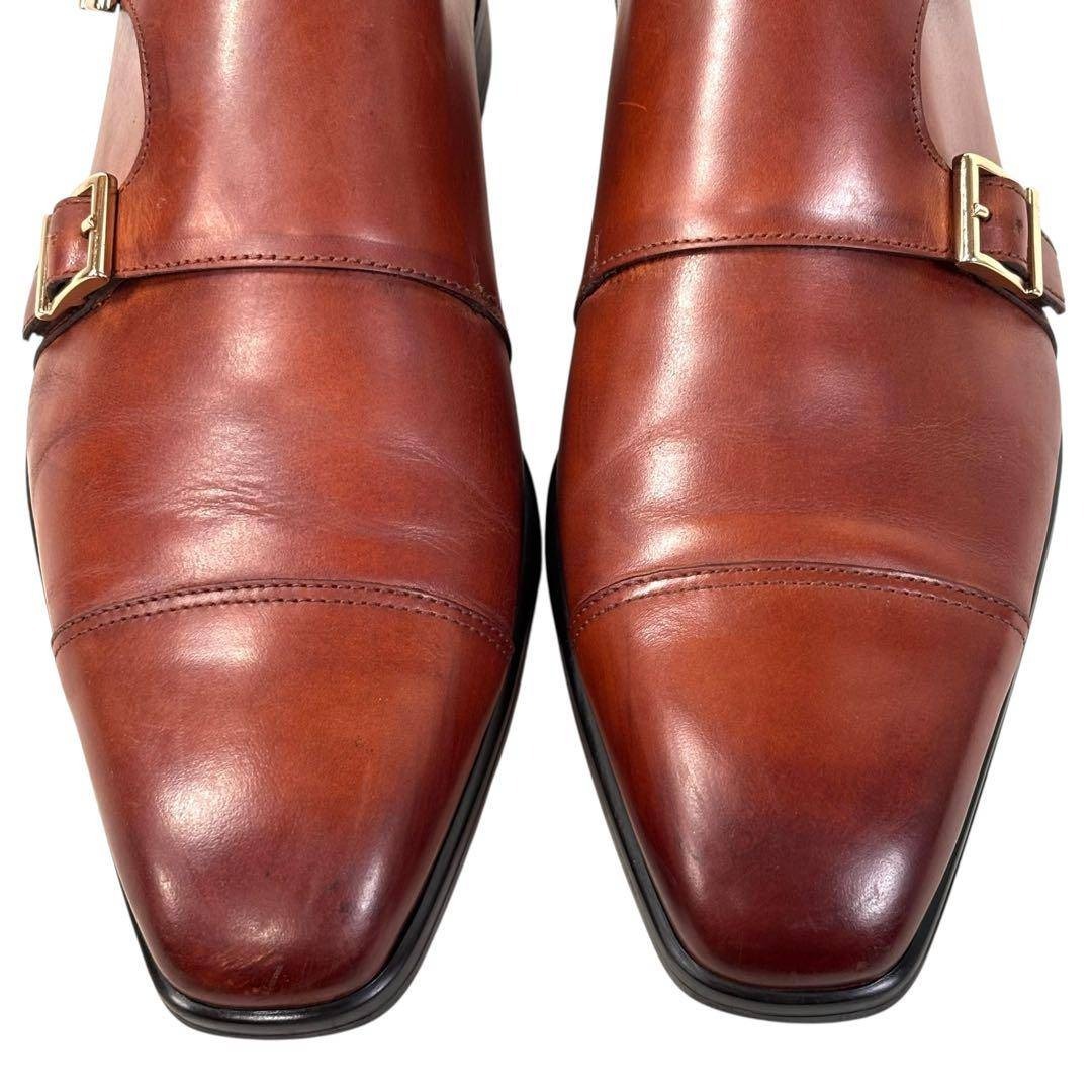 高級 サントーニ 6 25 レザー ビジネスシューズ ダブルモンク ブラウン