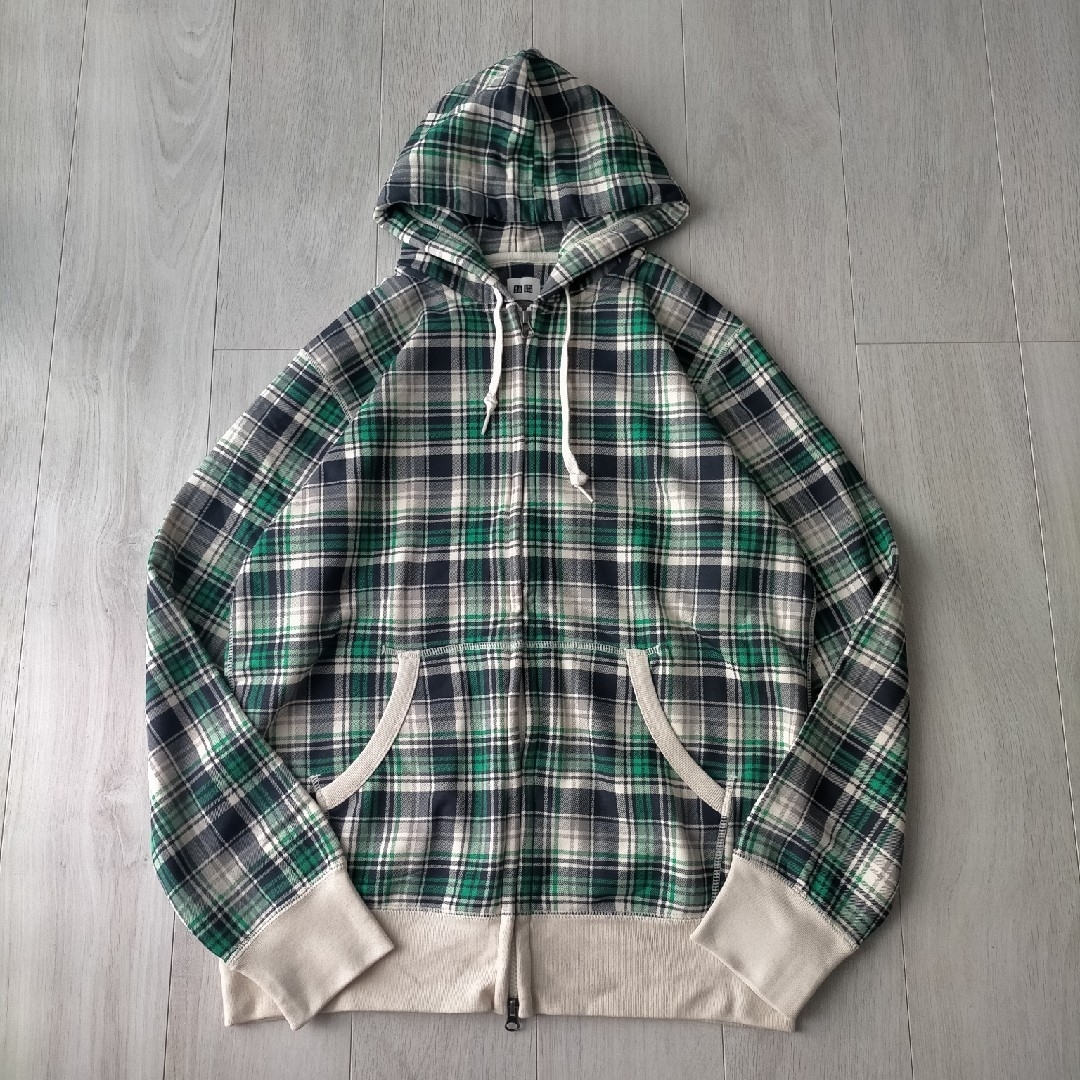 UNIQLO - 00s old uniqlo チェック柄 ダブルジップ パーカー XLの通販