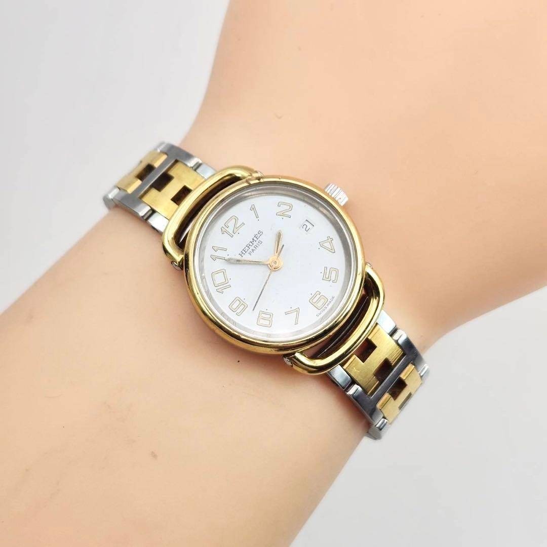 エルメス プルマン コンビ ゴールド ホワイト文字盤 Hバンド 3針タイプ