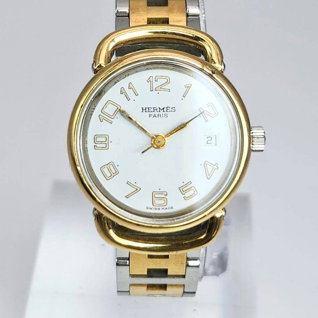 エルメス プルマン コンビ ゴールド ホワイト文字盤 Hバンド 3針タイプ