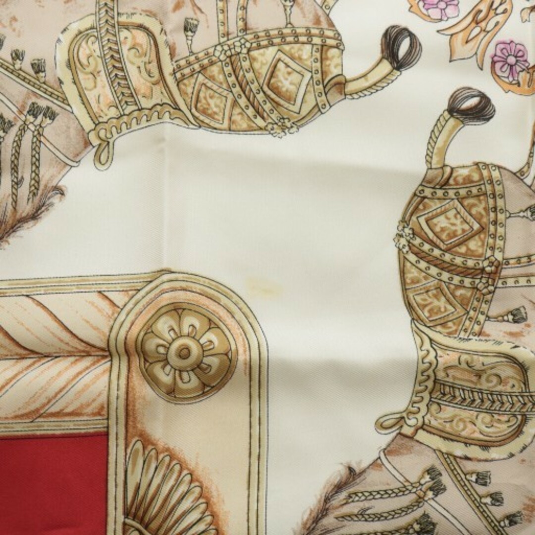 CELINE - セリーヌ スカーフ 絹 シルク 大判 馬 タッセル ロゴ 総柄 白