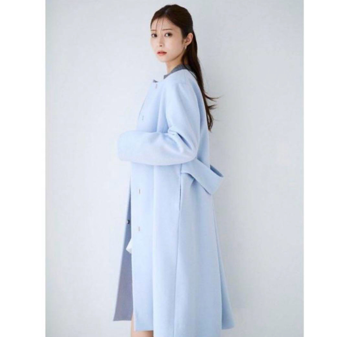 CELFORD ノーカラー リバーコート ベルト付き ブルー 24AW CELFORD