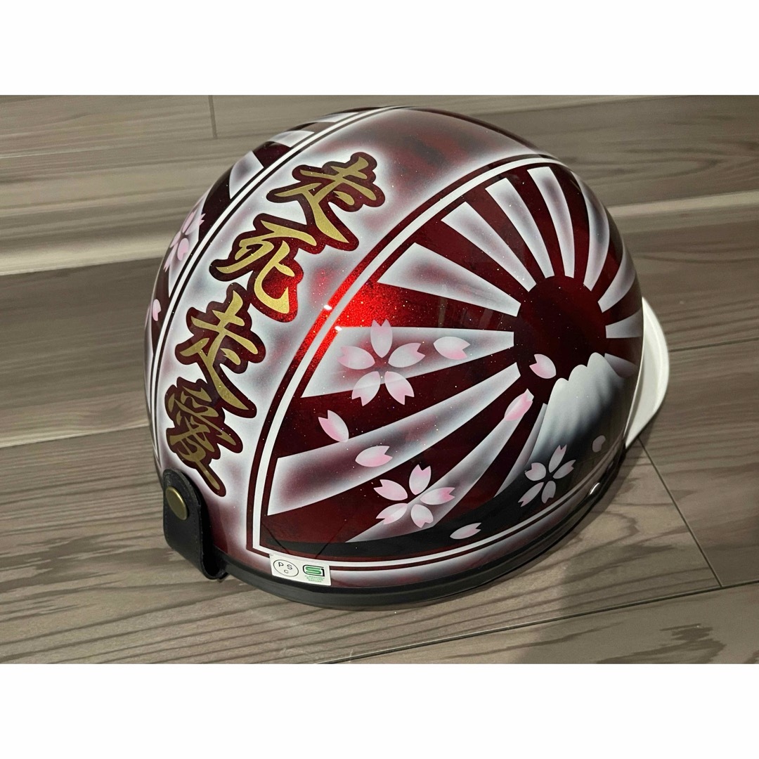 桜 赤ラメ 富士日章 コルク半 ヘルメット 走死走愛の通販 by paint｜ラクマ