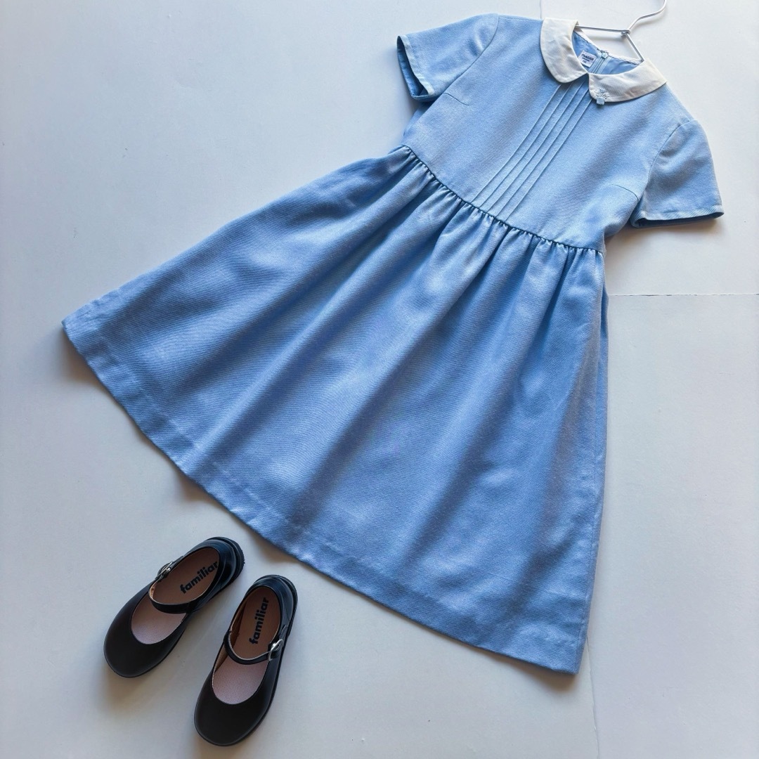 familiar - 美品 familiar ウ－ル混 襟付き 半袖 フレアワンピース