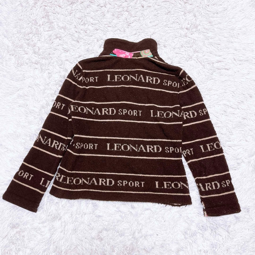 LEONARD レオナール ロゴ ニット カーディガン 花柄 総柄 ブラウン