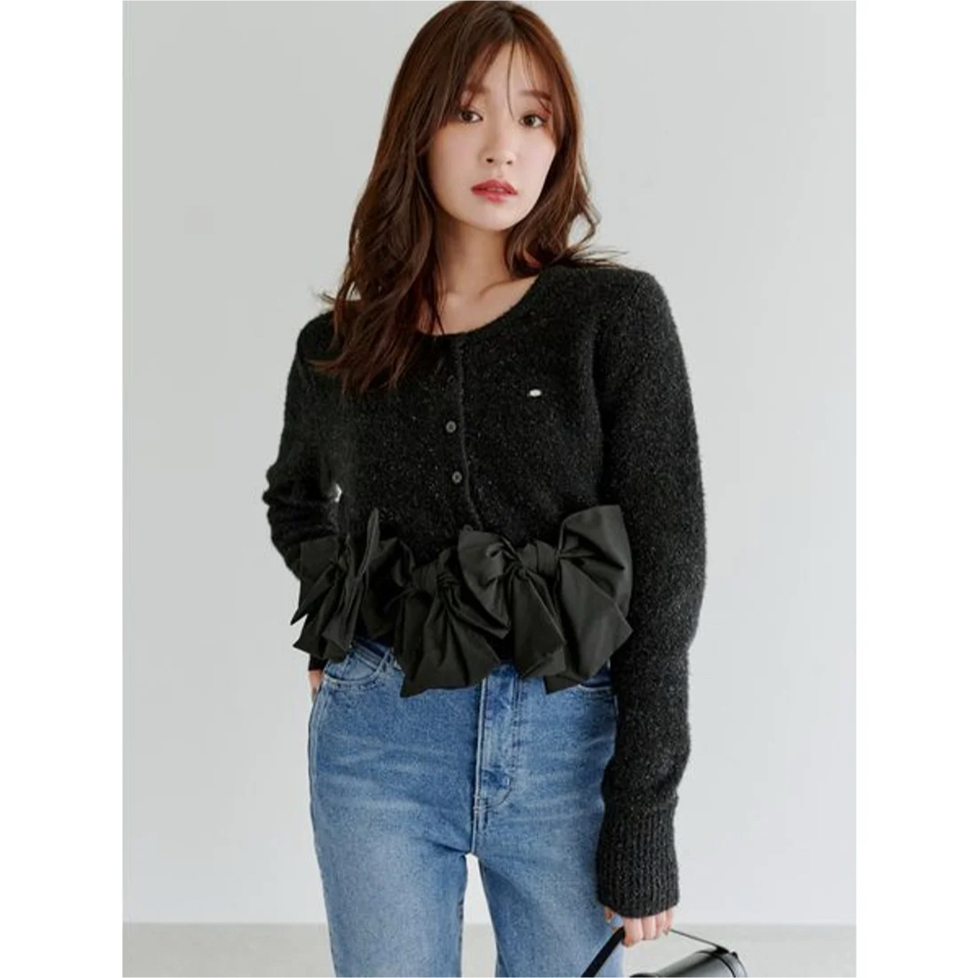 SNIDEL - リボンモチーフカーディガン （BLK）の通販 by プロフィール
