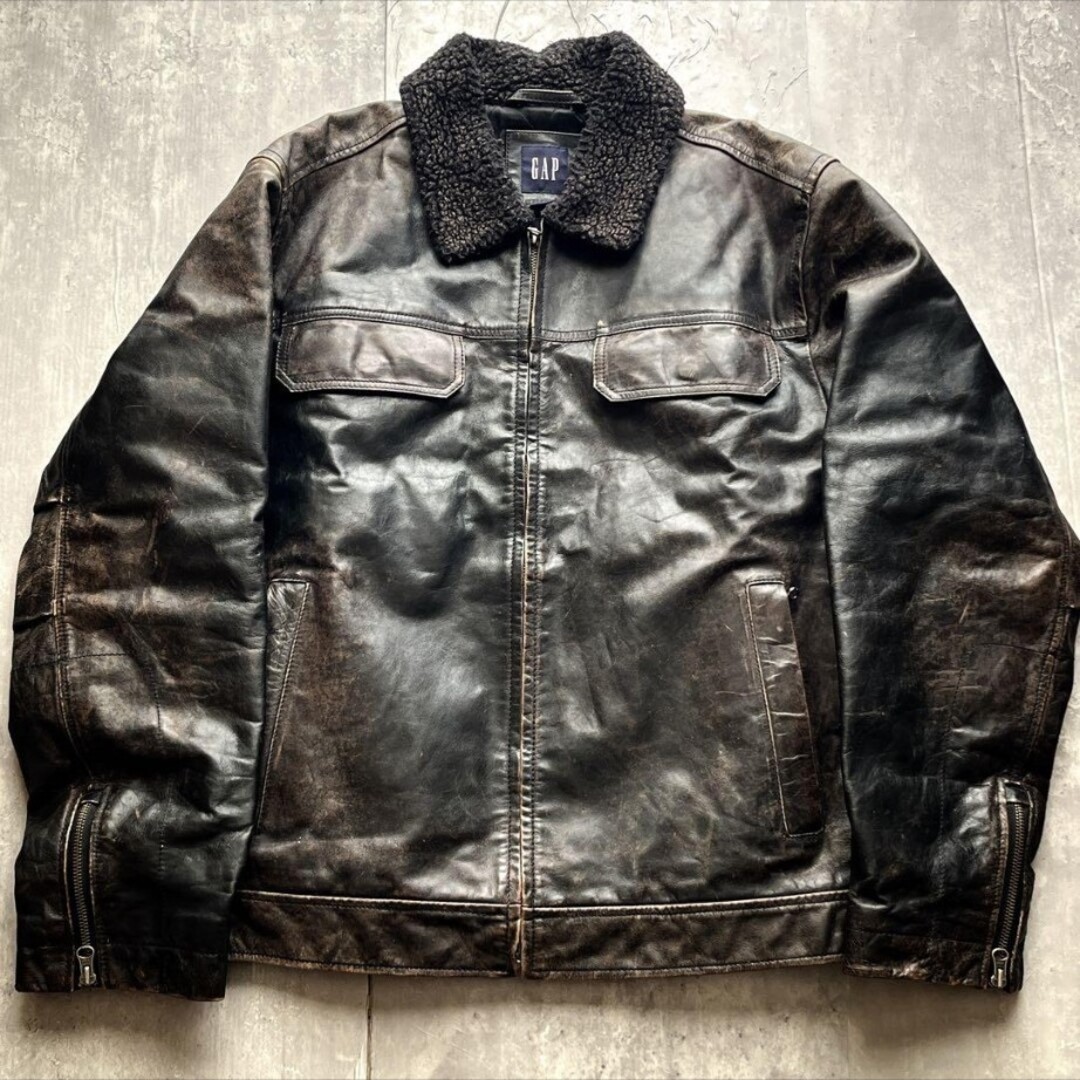 GAP - 90s 00s OLD GAP フライト 襟ボア レザージャケット Lサイズの