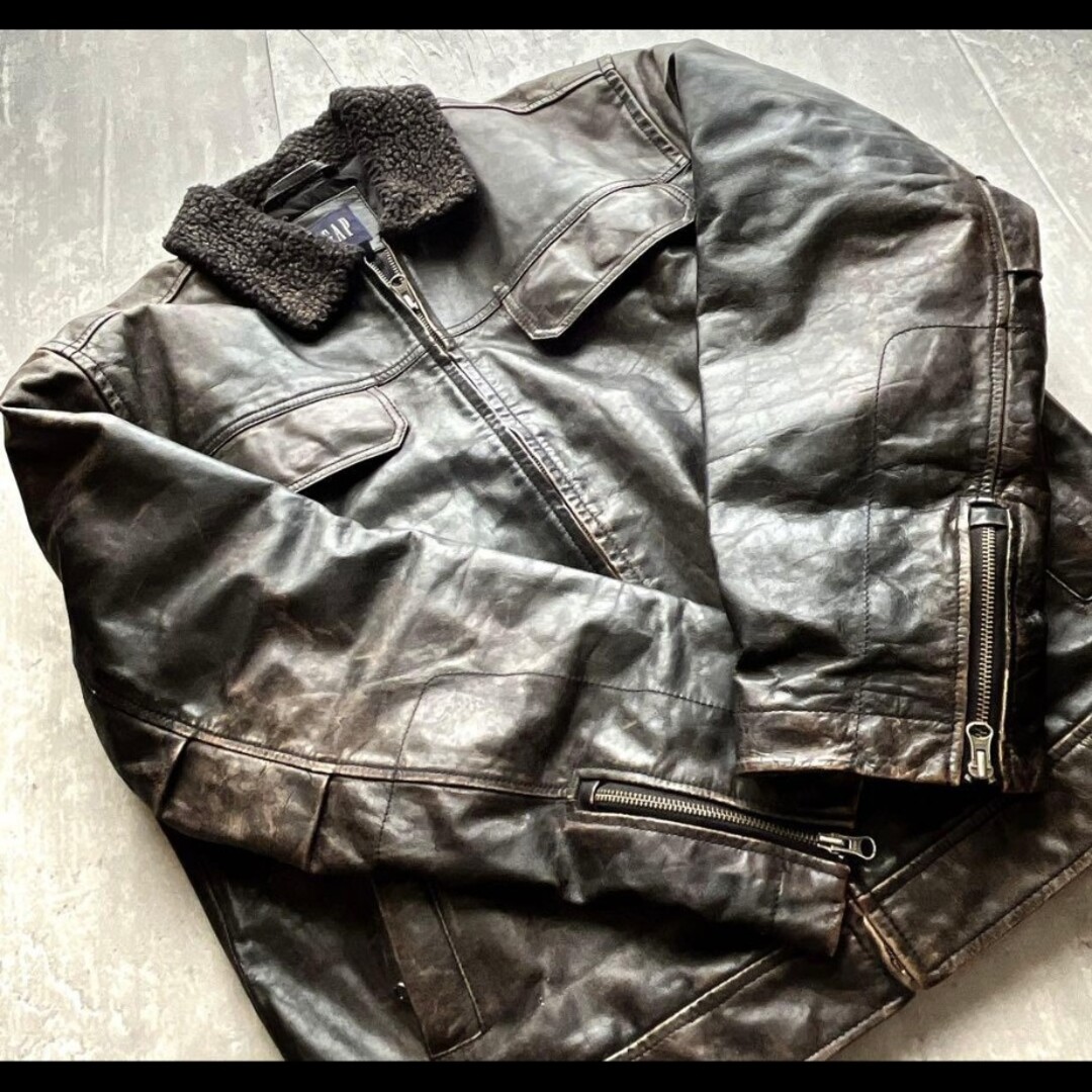 GAP - 90s 00s OLD GAP フライト 襟ボア レザージャケット Lサイズの