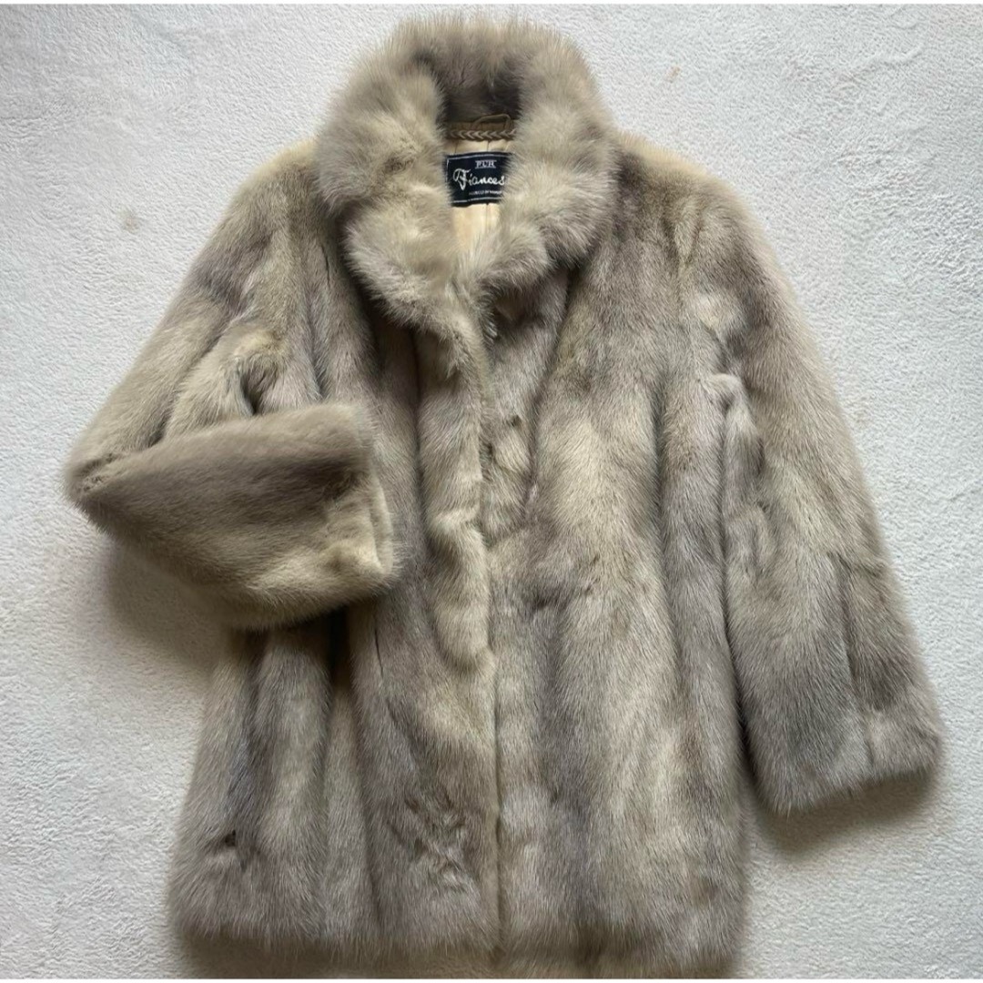 毛皮 リアルファー ミンク コート サファイアミンク ハーフ丈 肉厚 M
