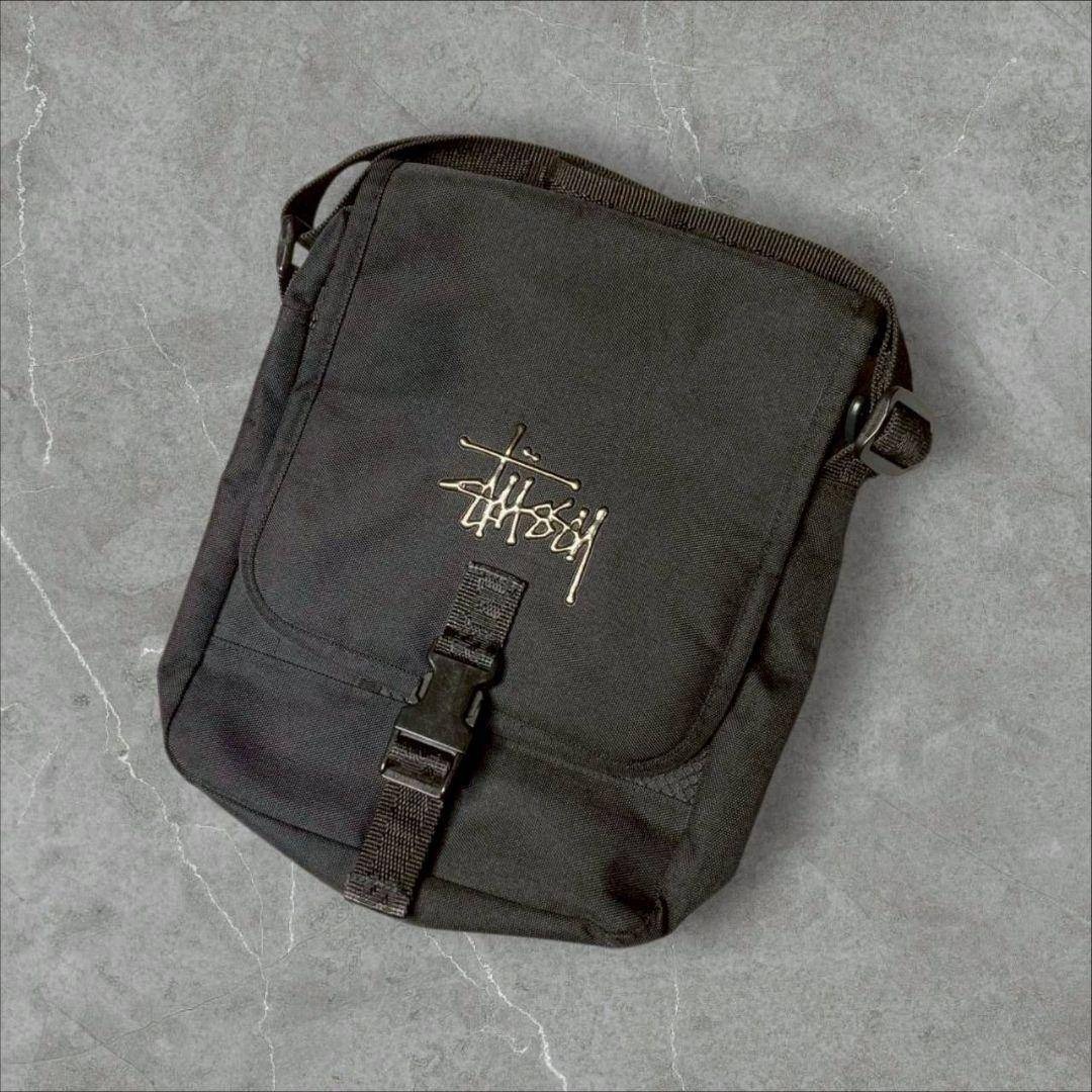 希少】90s OLD STUSSY ショルダーバッグ 紺タグ 金具 ロゴ 黒