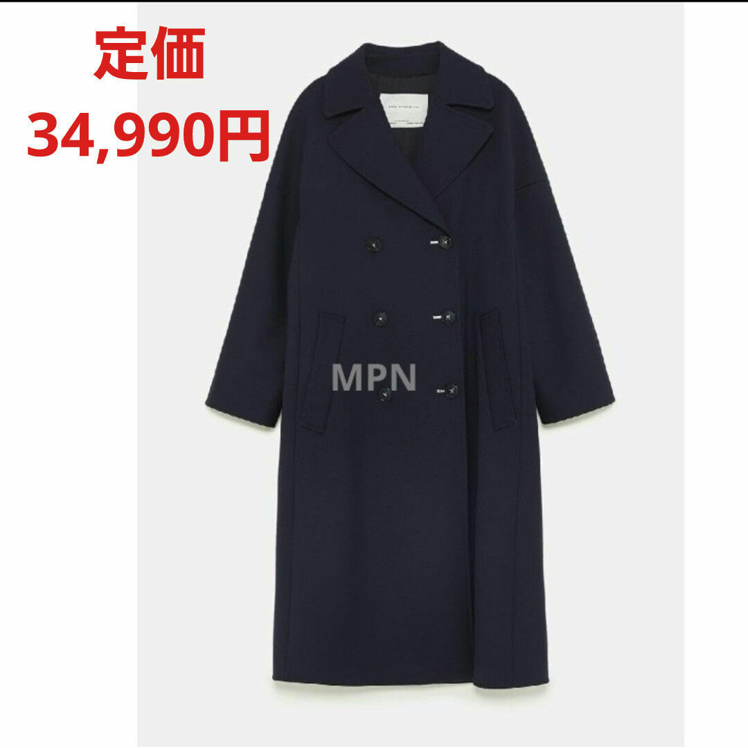 ZARA - ZARA WOMAN ロングコート ウール混 ネイビーブルーの通販 by