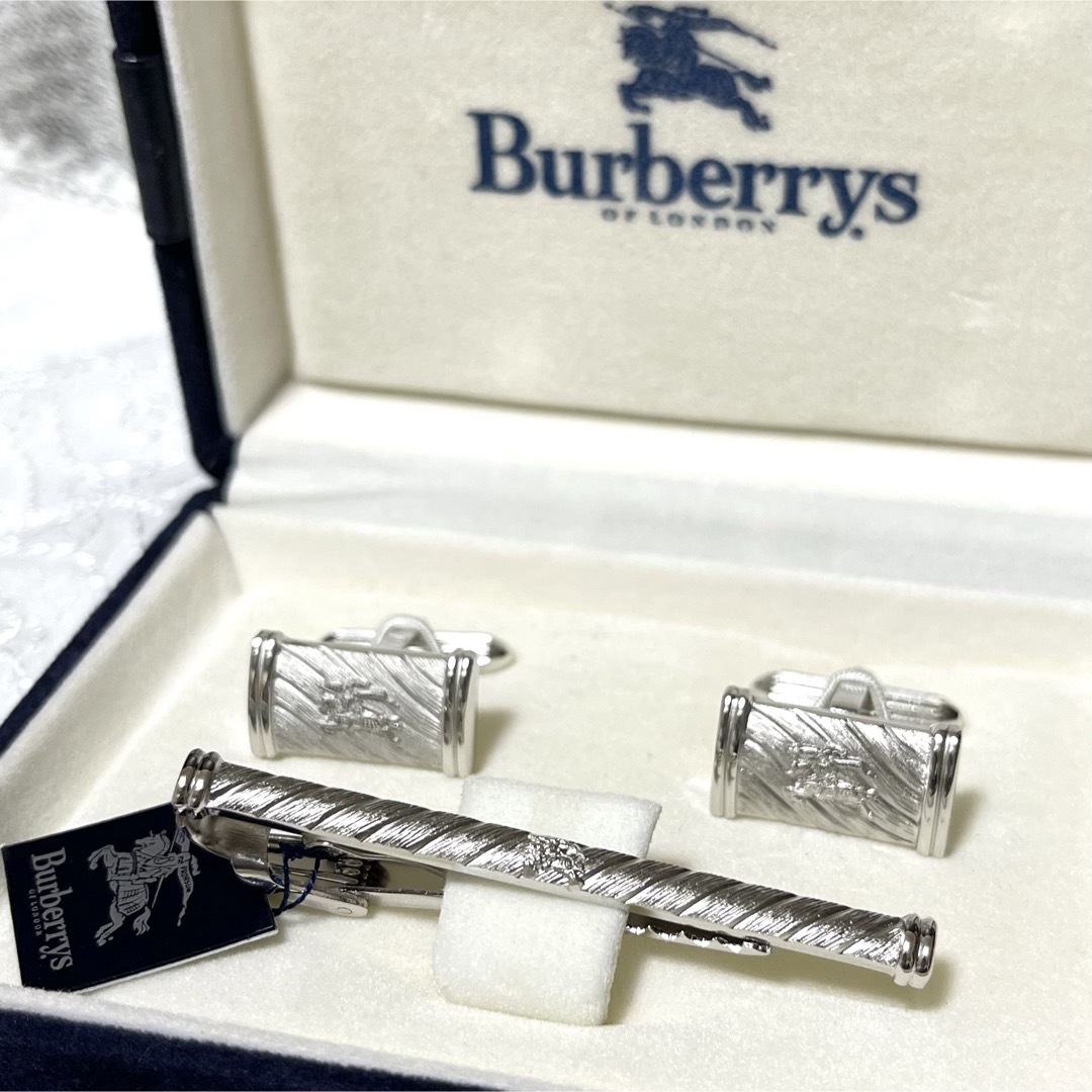 バーバリー 良品 SV925 ホースロゴ カフス ネクタイピンセット 箱付き