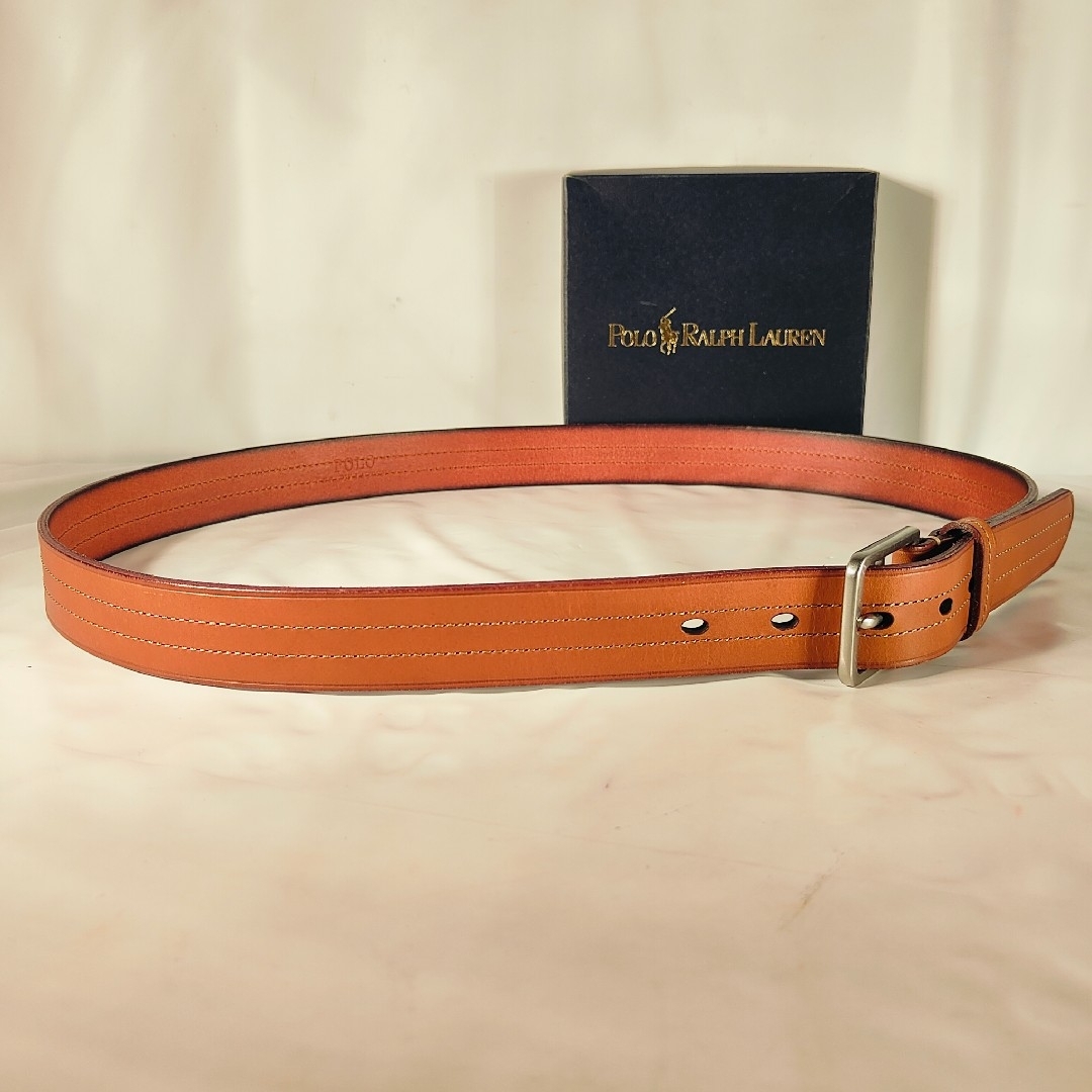 PRL ラルフローレン ダブルステッチ 高級キャメルドレスベルト 2025年