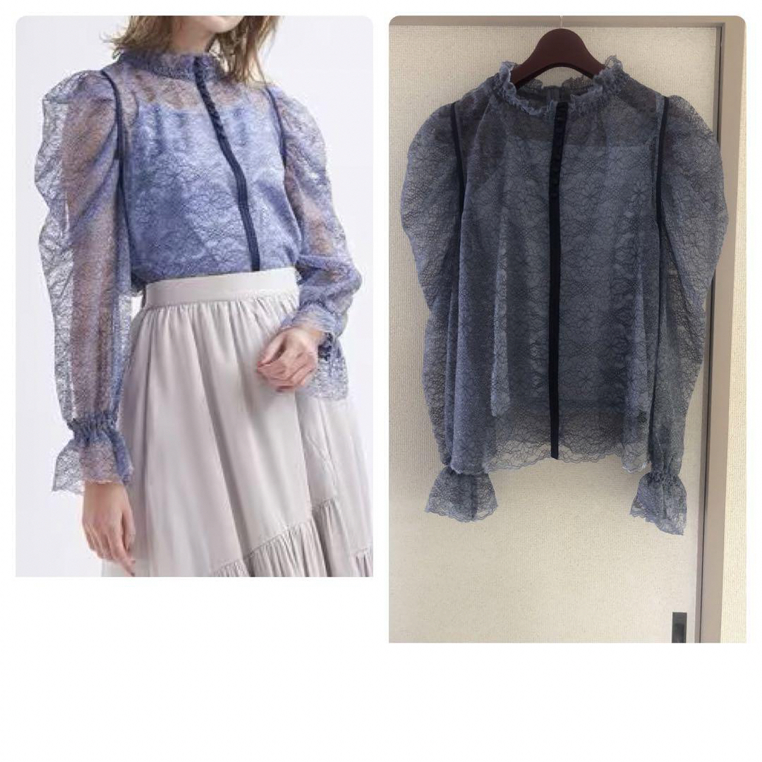 ランバンオンブルー バイカラーレースブラウス