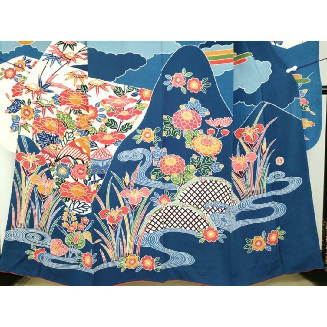 振袖と長襦袢のセット 栗山吉三郎 落款あり 京紅型 桜楓市女笠 水色