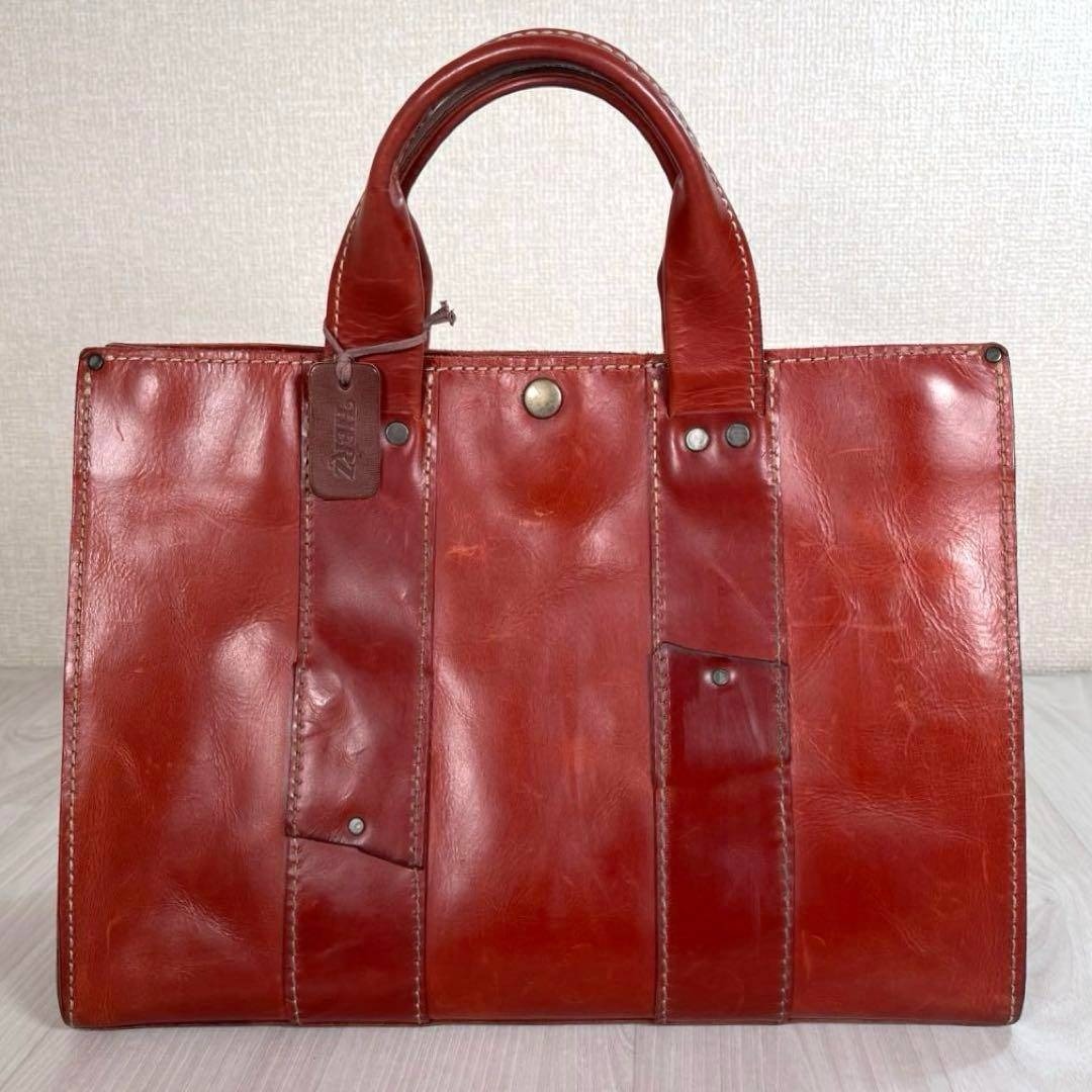 良品】HERZ/ヘルツ トート バッグ オールレザー 自力式 A4収納 赤茶