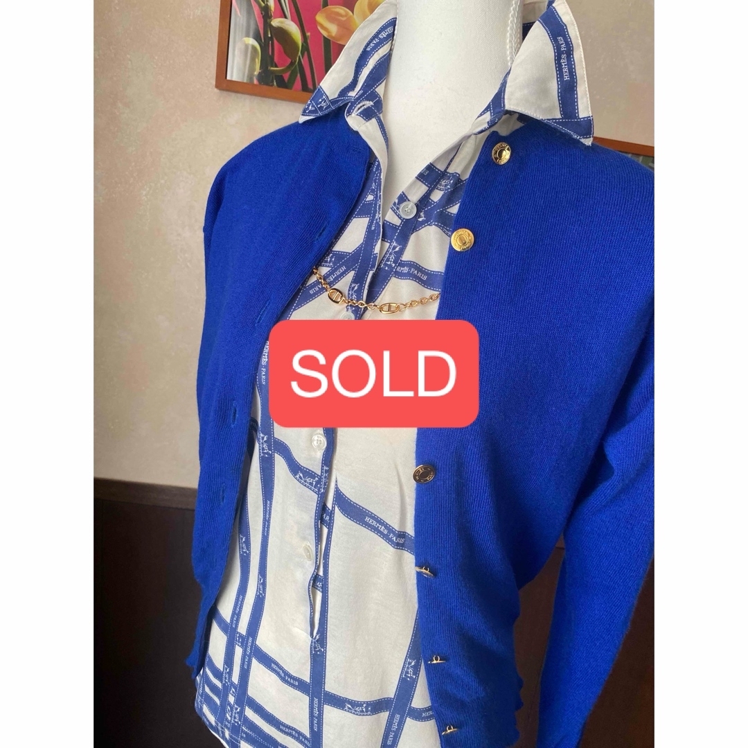 HERMES - HERMÈS エルメス人気のリボン柄ボルデュックシャツ ブルー